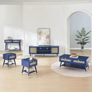 Mid Century Modern Entertainment Center, Blue TV Stand for TVs up to 75", Boho Tv Furnitures with Storage Cabinet and Shelves, Tv Console Media Center with Gold Metal Mesh Doors for Living Room by CozyNest Decor