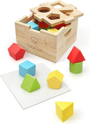 Bimi Boo Wooden Shape Sorter Toy for Babies - Premium Simple Sorting Box with Noise-Reducing Silicone Pad - Classic Montessori Toy for Toddlers (8 Various Blocks, 1 Box, 1 Silicone Pad) by TinyTreasures Baby Boutique
