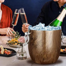 Ice Bucket with Lid, Scoop, Tongs and Strainer - Well Made Insulated Stainless Steel Keep Ice Frozen Longer - Ideal for Cocktail Bar, Parties, Chilling Wine, Champagne - 3 Liter (Teakwood) by CozyNest Decor