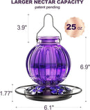 Glass Hummingbird Feeder for Outdoors Hanging, Bird Nectar Feeder with Perch & 5 Flower Feeding Ports, 26 Oz Leak Proof for Outside Garden Decor Backyard, Gifts for Women Mom, Purple by GreenHaven Gardens