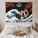 Houselerax Japanese Koi Fish Tapestry, Yin Yang Big Wave Red Cherry Blossom Tapestries Wall Hanging for Bedroom Living Room Office Decor 40"x30" by CozyNest Decor