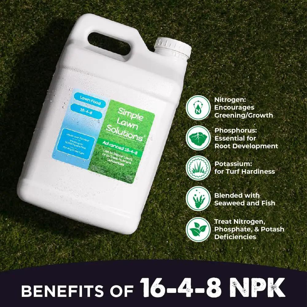 Advanced 16-4-8 Lawn Fertilizer - Liquid Lawn Food Spring & Summer Concentrated Spray - Any Grass Type- Fish and Seaweed Kelp- Balanced NPK - Simple Lawn Solutions (2.5 Gallons), photo 2 of 6