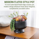 MyGift 10 Inch Modern Artificial Succulent Arrangement Potted in Matte Black Ribbed Ceramic Round Planter, Decorative Plant Pot with Assorted Faux Mini Succulents by CozyNest Decor