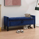 Storage Ottoman Bench, Velvet Upholstered Footstool for Bedroom and Living Room, Tufted Seat with Storage, Wooden Legs & Metal Rivets, Dark Blue by CozyNest Decor