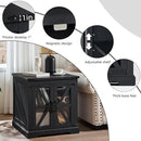 24" End Table with Charging Station, Farmhouse Night Stand with Glass Barn Door, Black Nightstands with Adjustable Storage Shelf, Large Wood Square Bed Side Table for Living Room,Bedroom by CozyNest Decor
