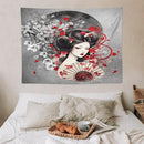 Japanese Geisha Tapestry Asian Red Cherry Blossom Red Sun Traditional Kimono Folk Tapestries Home Decor for Living Room Bedroom Apartment Farmhouse Dorm 40"x30" by CozyNest Decor