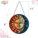 Sun and Moon Suncatcher Stained Glass Window Hanging - Handmade Stain Glass Suncatchers with Chain - Sun Catchers Indoor Window Glass Panel for Home Decor Garden Thanksgiving Valentines Day Gifts by GreenHaven Gardens