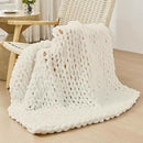 Bigacogo Chunky Knit Throw Blanket for Couch, 40x40 inches, 100% Hand Knitted with Thick Jumbo Chenille Yarn, Cozy Soft Large Rope Knot Cable Crochet Blankets for Sofa Bed Living Room, Ivory by CozyNest Decor