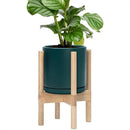 D'vine Dev Ceramic Planter with Natural Stand - 8 Inch Modern Round Flower Pot with Wood Planter Holder, Teal, 55-B-N-4 by CozyNest Decor