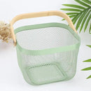 Metal Mesh Steel Basket, Storage Organizer Basket Multi-functional Hanging Kitchen Basket Fruit Basket Bin with Bamboo Handle, 9.84 x 10.2 x 7 inch, Mint Green by GreenHaven Gardens