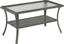 Patio Tables Outdoor Coffee Table - Wicker Rattan Coffee Tables with 2-Tier Storage Shelf Glass Top for Outside Proch Deck Balcony Garden Rectangle Mixed Grey by GreenHaven Gardens