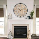 24 Inch Grand Farmhouse Wall Clock, Vintage-Inspired Wood & Metal Design with Large Etched Numbers, Silent Battery-Powered Timepiece for Offices, Kitchens, Bedrooms, and Living Rooms by CozyNest Decor