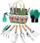 Gardening Tools Set of 9 - Complete Heavy Duty Garden Tools Set with Fashion Handbag - Durable Gardening Supplies Kit Ideal Gifts for Women by GreenHaven Gardens