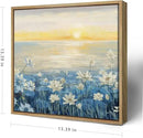 Bathroom Decor Wall Art-Framed Canvas Wall Art Modern Beach Coastal Floral Sunset Boho Ocean Artwork Blue Yellow Lotus Flower Zen Wall Picture for Bedroom Kitchen Office Small by CozyNest Decor