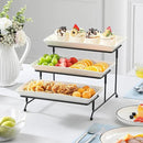 MALACASA 3 Tier Serving Trays for Party, Porcelain Serving Platters and Trays, 12 Inch Tiered Tray Stand, Fruit Tray, Trays for Serving Food, White Dessert Stand with Collapsible Sturdier Metal Rack by CozyNest Decor