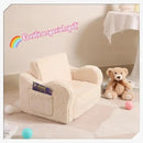 Kids Chairs for Toddler, 2-in-1 Toddler Soft Sherpa Couch Fold Out, Convertible Sofa to Lounger for Girls and Boys, Cream by CozyNest Decor