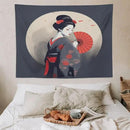 Japanese Woman Geisha Tapestry Asian Red Cherry Blossom Red Sun Traditional Kimono Folk Tapestries Home Decor for Living Room Bedroom Apartment Farmhouse Dorm 80"x60" by CozyNest Decor