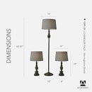 Adesso 3-Piece Lamp Set: Two Table Lamps & One Floor Lamp – Bronze Finished Base, Dark Herringbone Shade, Stylish and Cohesive Lighting for Any Space by CozyNest Decor