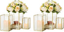 Glass Hurricane Candle Holder Large - Hewory 6pcs Gold Rectangle Flower Holders Centerpiece for Table, Tall Floor Square Pillar Candle Lantern for Wedding, Anniversary, Party, Fireplace, Dining Room by CozyNest Decor