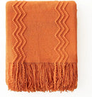 MIULEE Burnt Orange Knitted Throw Blanket for Couch Boho Textured Cozy Woven Blanket with Tassels for Sofa Chair Bed Living Room Fall Home Decor Farmhouse Acrylic Wave Pattern 50"x60" by CozyNest Decor