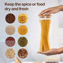 70oz Straight cylindrical Airtight Storage Jars with Bamboo Lid Set of 3 Storage Container Glass Jars, Kitchen Canister for Noodles, Pasta and Coffee beans (‎with Black Lable) by CozyNest Decor
