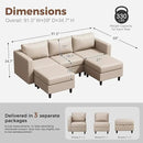 91.5" Faux Leather U Shaped Modular Sectional Sofa, 5 Seater Couch with Movable Ottoman Deep Seat and Storage Seat with Removable Cover for Living Room, Apartment - Whitesand by CozyNest Decor