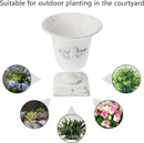 POPETPOP Tall Urn Vase Retro White Metal Urn Planter Pedestal Flower Pot Rustic Farmhouse Flower Holder for French Country Style Home Table Centerpiece Decor，5.9x5.9x7.47 inches by CozyNest Decor