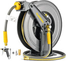 Double Arm Retractable Air Hose Reel, 3/8 in × 65 ft Hybrid Hose Heavy Duty Steel Professional Air Compressor Hose Reel with 5 ft Lead in Max 300PSI Auto Rewind Quick Coupler Swivel Fitting by GreenHaven Gardens