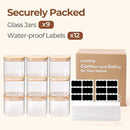 ComSaf 0.7 Qt Glass Food Storage Jars Set of 9, Clear Glass Storage Containers with Lids, Pantry Organization Jar, Spice, Blooming Tea, Oat, Coffee and Sugar Container, Small Canister Set for Kitchen by CozyNest Decor