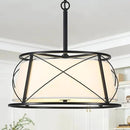 15.7" Black Drum Chandelier,3-Light Modern Farmhouse Chandelier,White Fabric Drum Shade Pendant Light Fixture for Dining Room Kitchen Island Bedroom Entryway by CozyNest Decor
