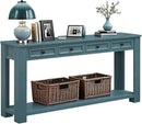 Solid Wood Console Table,63 in Long Sofa Table Entryway Table with 4 Drawers and Bottom Shelf for Hallway Living Room Couch Table,Fully Assembled (63" Dark Blue) by CozyNest Decor