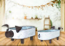 Galvanized Metal White Washed Farmhouse Pig Tray Distressed Pig Tabletop Centerpiece Décor Set of 2 by GreenHaven Gardens