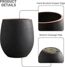 17.7"+13.3"+9.5" Dia Round Concrete Planter Set of 3, Large Outdoor Planter, Black with Gold Rim, Flower Pots with Drainage Holes for Garden, Patio, Home, Office by GreenHaven Gardens