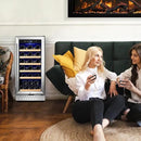 15 Inch Wine Fridge 32 Bottles Wine Cooler Refrigerator Undercounter Wine Fridge with Glass Door, LED Light, Removable Wooden Shelves, Built-in or Freestanding Wine Refrigerator for Home Office Bar by CozyNest Decor