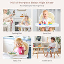 BABY JOY Convertible Baby High Chair, 3 in 1 Wooden Highchair/Booster/Chair with Removable Tray, Adjustable Legs, 5-Point Harness, PU Cushion and Footrest for Baby, Infants, Toddlers (Beige) by TinyTreasures Baby Boutique