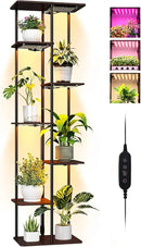 Indoor Plant Stand with Grow Lights , 7 Tier Corner Wooden Tall Grow Light Stand for Indoor Plants , Full Spectrum Dimmable 50W(5x10W) LED Grow Light Panel with Timer for Garden , Living Room by GreenHaven Gardens