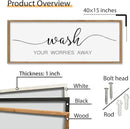 SRSZHIYUE Wash Your Worries Away Bathroom Sign Wall Art 40"x15" Funny Restroom Toilet Large Wood Framed Hanging Decor (Wood) by CozyNest Decor