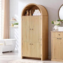71" Tall Arched Bathroom Storage Cabinet, Modern Fluted Storage Cabinet w/Doors, 3 Adjustable Shelves, 6 Door Shelves, Wood Freestanding Cabinet for Bathroom, Entryway, Hallway, Natural by CozyNest Decor