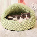 Cat Bed Hooded Plush Nest with Self-Warming Cozy Cave, Calming Anti-Anxiety Pet Bed for Indoor Cats & Small Dogs, Removable Washable Cover & Waterproof Bottom - Green by CozyNest Decor