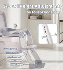 2-in-1 Toddler Potty Training Toilet Seat with Step Stool Ladder – Adjustable Height Potty Chair Urinal for Baby Boys Girls Age 1-3, Foldable Training Potty with Splash Guard & Anti-Slip Feet, Grey by TinyTreasures Baby Boutique