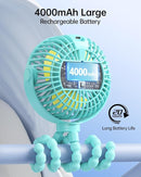 SWEETFULL Portable Stroller Fan with Display 4000mAh Battery Powered Mini Clip On Fan, 4-Speed Rechargeable Small Personal Cooling for Baby Car Seat Crib Travel - Cyan by TinyTreasures Baby Boutique