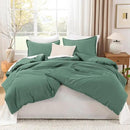 Litanika Comforters Queen Size Haze Green, 3 Pieces Lightweight Solid Bedding Set & Collections, All Season Fluffy Bed Set (90x90 Inches Comforter & 2 Pillowcases) by CozyNest Decor