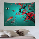 Houselerax Japanese Koi Fish Tapestry, Cherry Blossoms Asian Oriental Green Teal Floral Branch Koi Fish Carp Tapestries Wall Hanging for Bedroom Living Room Office Decor 80"x60" by CozyNest Decor