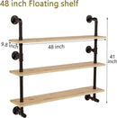 Industrial Pipe Wall Shelves Pipe Shelving with Real Wood Plank,48 Inches Floating Shelves for Wall Farmhouse Pipe Book Shelves Dark Brown 3 Tier for Kitchen,Living Room Decor and Bar Shelving by CozyNest Decor