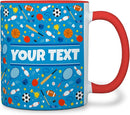 Personalized Mug for Kids - Sports - Custom Name/Text, Ceramic Hot Chocolate/Cocoa/Coffee Cup for Boys/Girls, Birthday/Christmas/Holiday Gift - 11 oz, Red Handle by TinyTreasures Baby Boutique