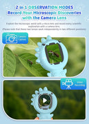 2-in-1 Microscope Camera for Kids, Mini Handheld Microscope Supporting Multiple Viewing Angles, Outdoor Educational Science Adventure Toys, Birthday Gifts for 3-10 Years Old Boys Girls, Blue Dinosaur by TinyTreasures Baby Boutique