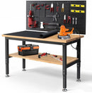 Work Table for Garage 60 x 22 Inch Adjustable Height Workbench Heavy Duty Rubberwood Tabletop Work Bench with Power Outlets Pegboard Pad for Woodworking Shop, Home, Office by GreenHaven Gardens