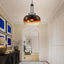 WUZUPS Chandelier Rustic Farmhouse Industrial Round Ceiling Pendant LED Light Fixture with Amber Gradient Black Glass Shade for Dining Room Kitchen Island Foyer Entryway, H 20.9" W 15.9", E26 Base by CozyNest Decor