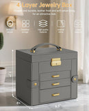 AKOZLIN 4-Tier Jewelry Box Leather Jewelry Storage Organizer with 3 Drawers Lockable for Women Girls Ring Necklace Earring Bracelet Holder with Mirror Dark Grey by TinyTreasures Baby Boutique