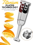 MegaWise 5-in-1 Immersion Hand Blender Set with Variable Speed, 400W, Stainless Steel - Includes Chopper, Whisk, Milk Frother, and Beaker - Ideal for Soups, Smoothies, Baby Food & More (RED) by TinyTreasures Baby Boutique